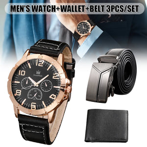Men's Watch+Wallet+Belt Set Ideal Gift for Dad's Birthday
