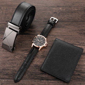 Men's Watch+Wallet+Belt Set PU Strap Casual Quartz Watch