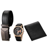 Men's Watch+Wallet+Belt Set Father's Birthday Gift Casual Quartz Watch