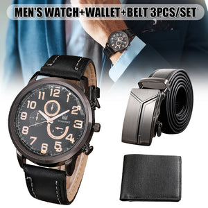Men's Watch+Wallet+Belt Set Father's Birthday 3pcs/set Dad Boyfriend
