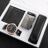 Men's Watch+Wallet+Belt Set Gift for Father Boyfriend PU Strap