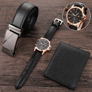 Men's Watch+Wallet+Belt Set PU Strap Casual Quartz Watch