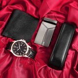 Men's Watch+Wallet+Belt Set Gift for Father Boyfriend PU Strap