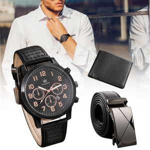 Men's Watch+Wallet+Belt Set, Gift for Dad, PU Strap, SAL99