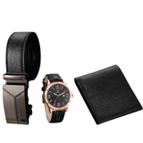 Men's Watch+Wallet+Belt Set Gift for Father Boyfriend PU Strap