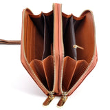 Crocodile Print Leather Double Zipper Wallet Handbag