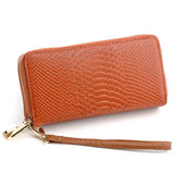 Crocodile Print Leather Double Zipper Wallet Handbag