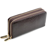 Crocodile Print Leather Double Zipper Wallet Handbag