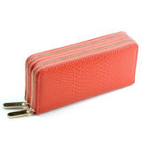 Crocodile Print Leather Double Zipper Wallet Handbag