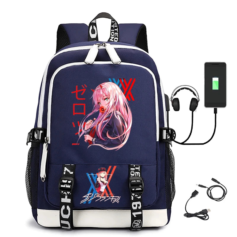Men's Zero Two Printed USB Rechargeable Waterproof Nylon Backpack