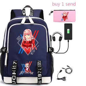 Men's Zero Two Printed USB Rechargeable Waterproof Nylon Backpack