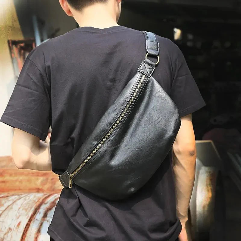 Men's Chest Bag PU Shoulder Bag Sports Diagonal Bag Waist Bag