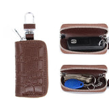 Leather Key Bag with Zipper for Men and Women