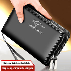 Men's Leather Wallet Double Zipper Clutch Bag Business Wallet