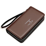Men's Leather Wallet Double Zipper Clutch Bag Business Wallet