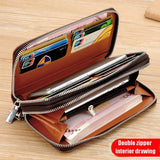 Men's Leather Wallet Double Zipper Clutch Bag Business Wallet