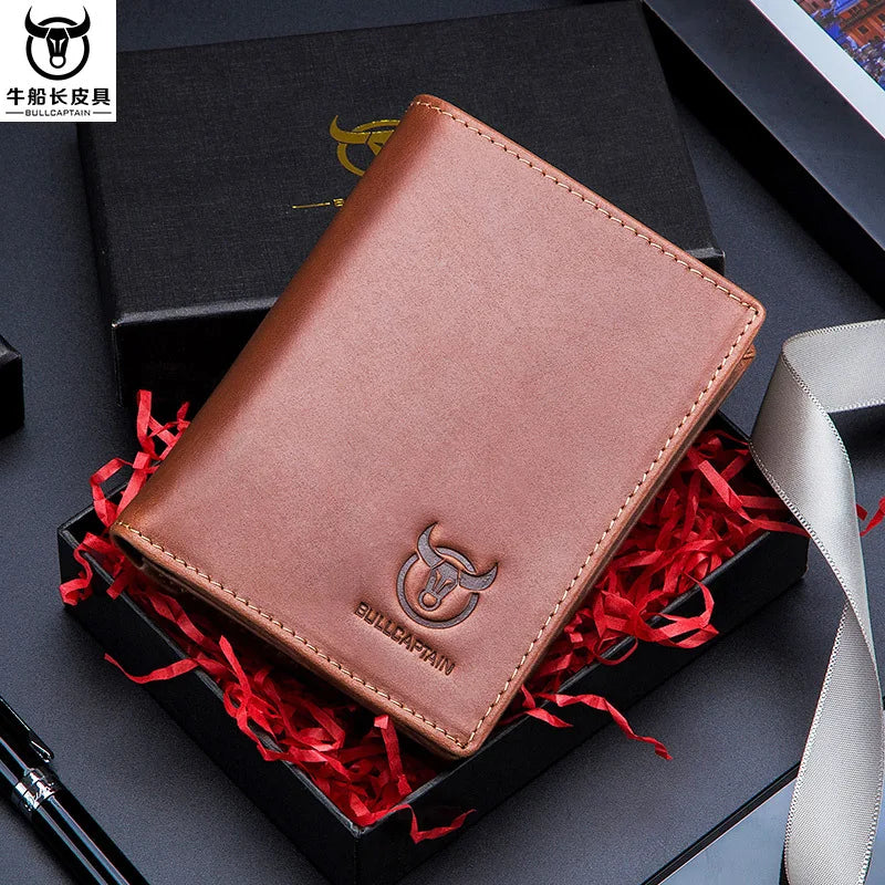 Men's Short Leather Wallet Anti-Theft Brush Wallet with Multi-card Slots