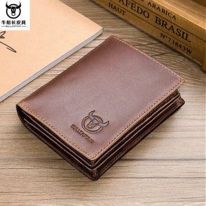Men's Short Leather Wallet Anti-Theft Brush Wallet with Multi-card Slots