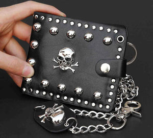 Men's Skull Studded Wallet with Key Chain