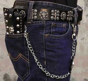 Men's Skull Studded Wallet with Key Chain