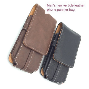 Men's Vertical Waist Leather Bag with Phone Pocket