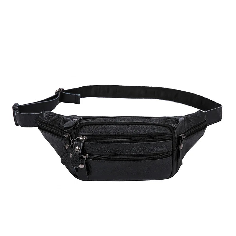 Men's Leather Waist Bag Shoulder Bag Chest Bag Sports Soft Leather
