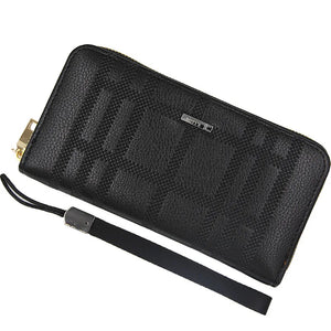 Men's Long Buckle Embossed Trifold Wallet Business