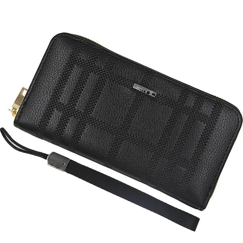 Men's Long Buckle Embossed Trifold Wallet Business