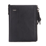 Men's Leather Wallet Double Zipper Coin Purse Short Oil Wax Leather Wallet