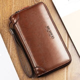 Men's Long Cowhide Leather Wallet Zipper Clutch