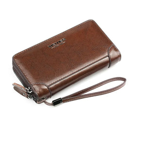 Men's Long Cowhide Leather Wallet Zipper Clutch