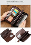 Men's Long Cowhide Leather Wallet Zipper Clutch