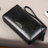 Men's Long Cowhide Leather Wallet Zipper Clutch