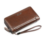 Men's Long Cowhide Leather Wallet Zipper Clutch
