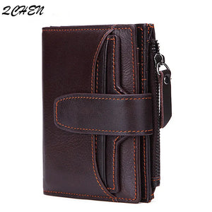 Men's Oil Wax Leather Double Zipper Wallet