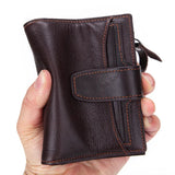 Men's Oil Wax Leather Double Zipper Wallet
