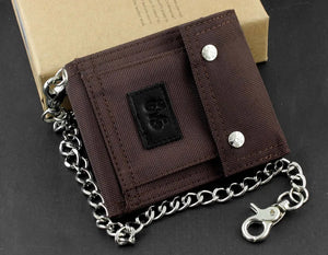 Boys Biker Canvas Bifold Wallet Purse with Long Chain Gift