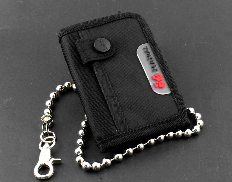 Biker Punk Canvas Trifold Wallet with Chain