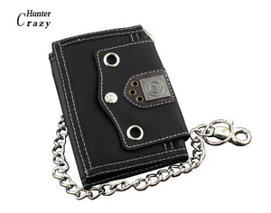 Men Boys Biker Canvas Trifold Wallet Purse with Chain
