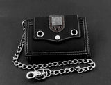 Biker Studded Canvas Trifold Wallet with Chain