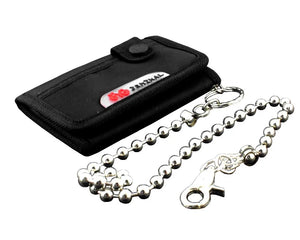 Biker Studded Trifold Canvas Wallet with Security Chain
