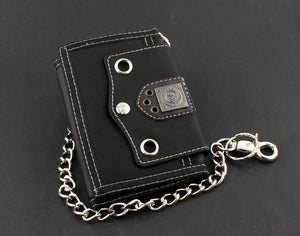 Biker Studded Canvas Trifold Wallet with Chain