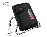 Biker Studded Trifold Canvas Wallet with Security Chain