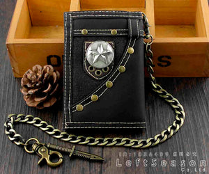 Men Boys Trifold Star Canvas Wallet Coins Purse With Chain