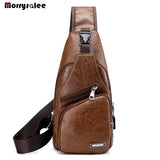 Men's Chest Bag Shoulder Messenger Bag PU Leather Zipper Travel Crossbody Bag