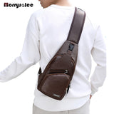 Men's Chest Bag Shoulder Messenger Bag PU Leather Zipper Travel Crossbody Bag