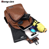 Men's Chest Bag Shoulder Messenger Bag PU Leather Zipper Travel Crossbody Bag