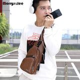 Men's Chest Bag Shoulder Messenger Bag PU Leather Zipper Travel Crossbody Bag