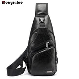 Men's Chest Bag Shoulder Messenger Bag PU Leather Zipper Travel Crossbody Bag