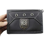 Mens Teen Steel Biker Style Canvas Trifold Leather Wallet Purse With Chain